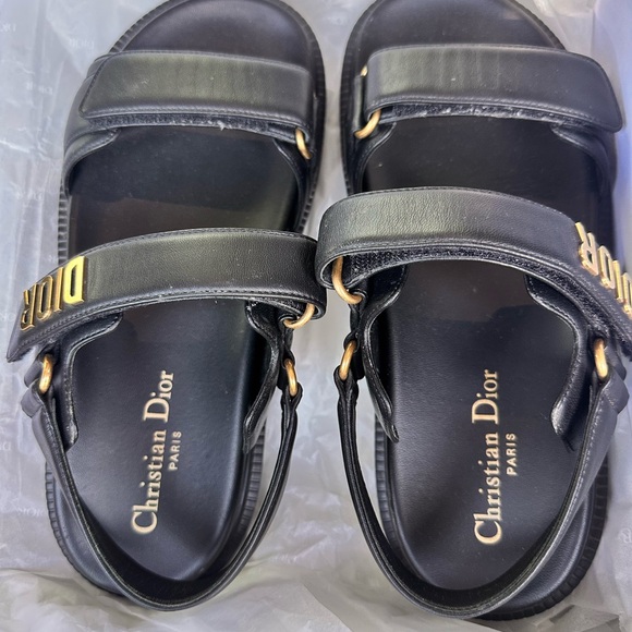 Dior Black Sandals with Gold Accents - Picture 2 of 7